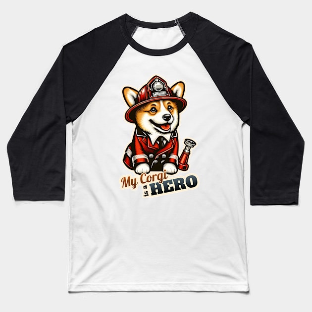 Corgi Fire fighter Baseball T-Shirt by k9-tee